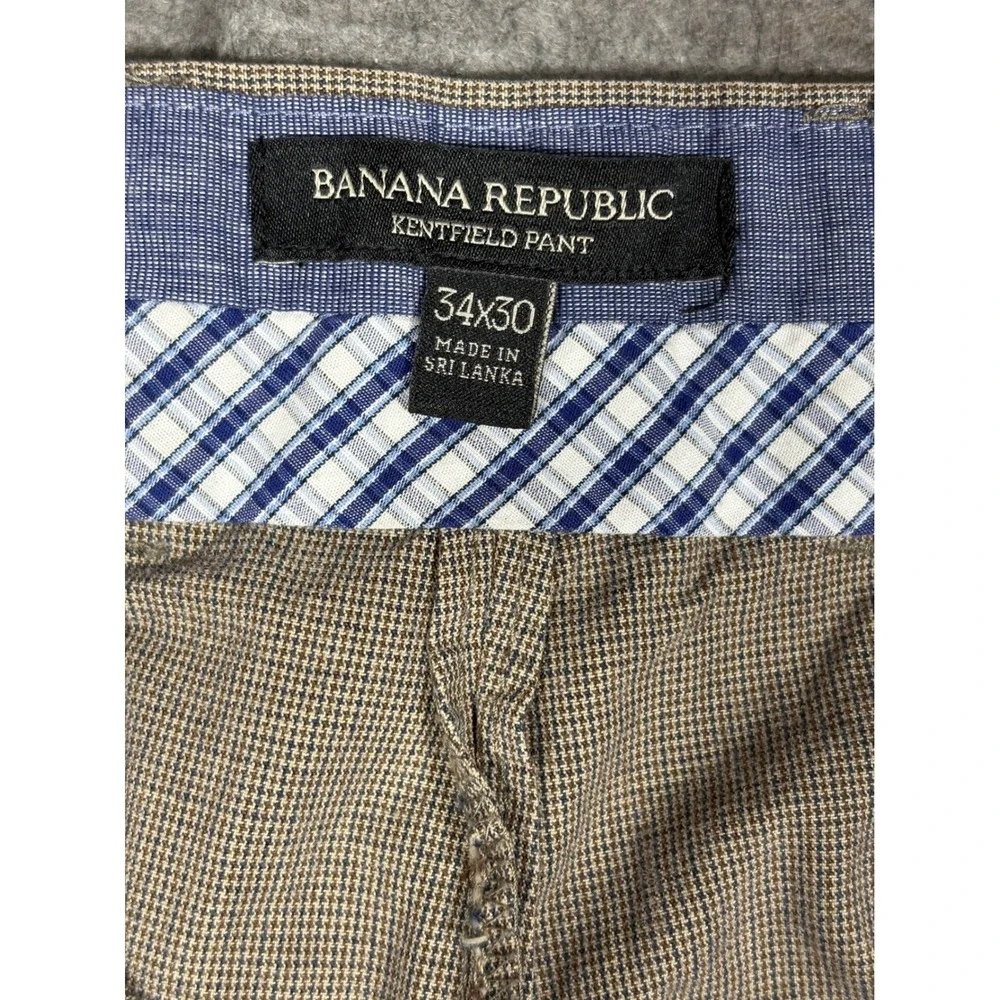 Banana Republic‎ Kentfield Pant Mens 34x30 Tan Micro Houndstooth Chino Trousers